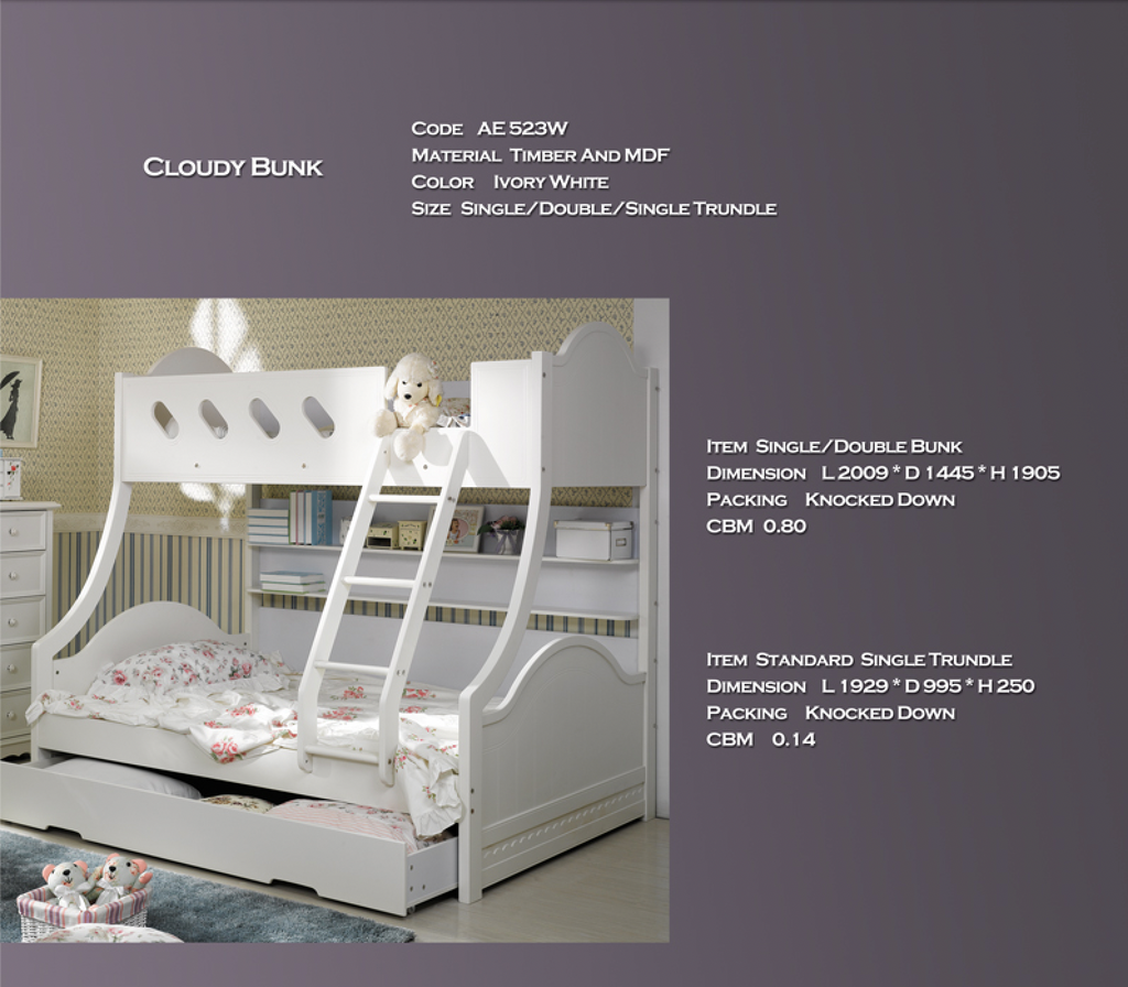 Nimbus White Single Over Double Trio Bunk Bed with Trundle & Shelving