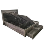 Haven Mocha Oak Gas Lift & Drawer Storage Bed Frame with LED Light & USB