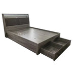 Haven Mocha Oak Gas Lift & Drawer Storage Bed Frame with LED Light & USB