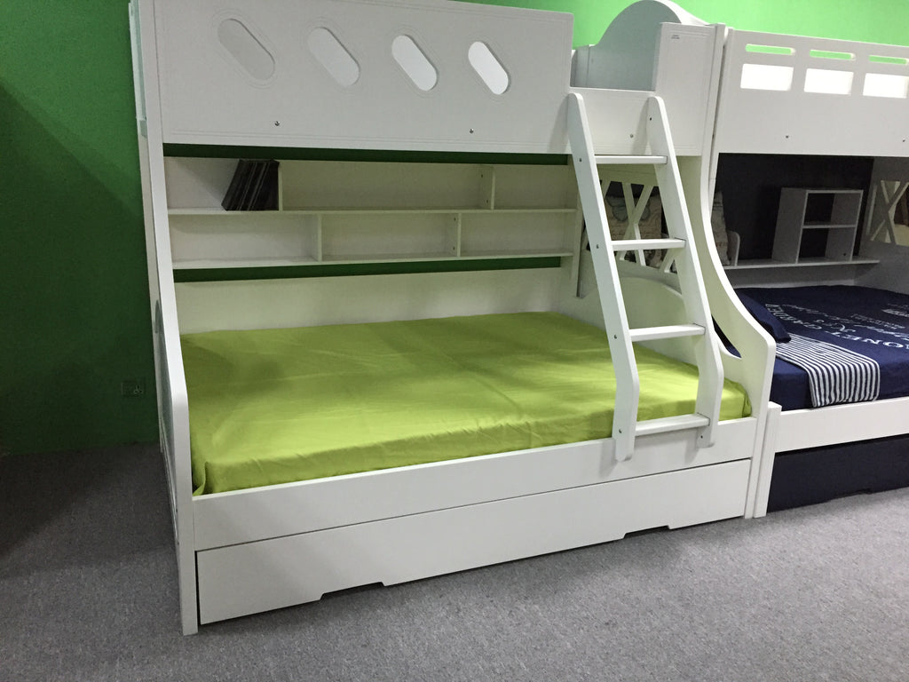 Nimbus White Single Over Double Trio Bunk Bed with Trundle & Shelving