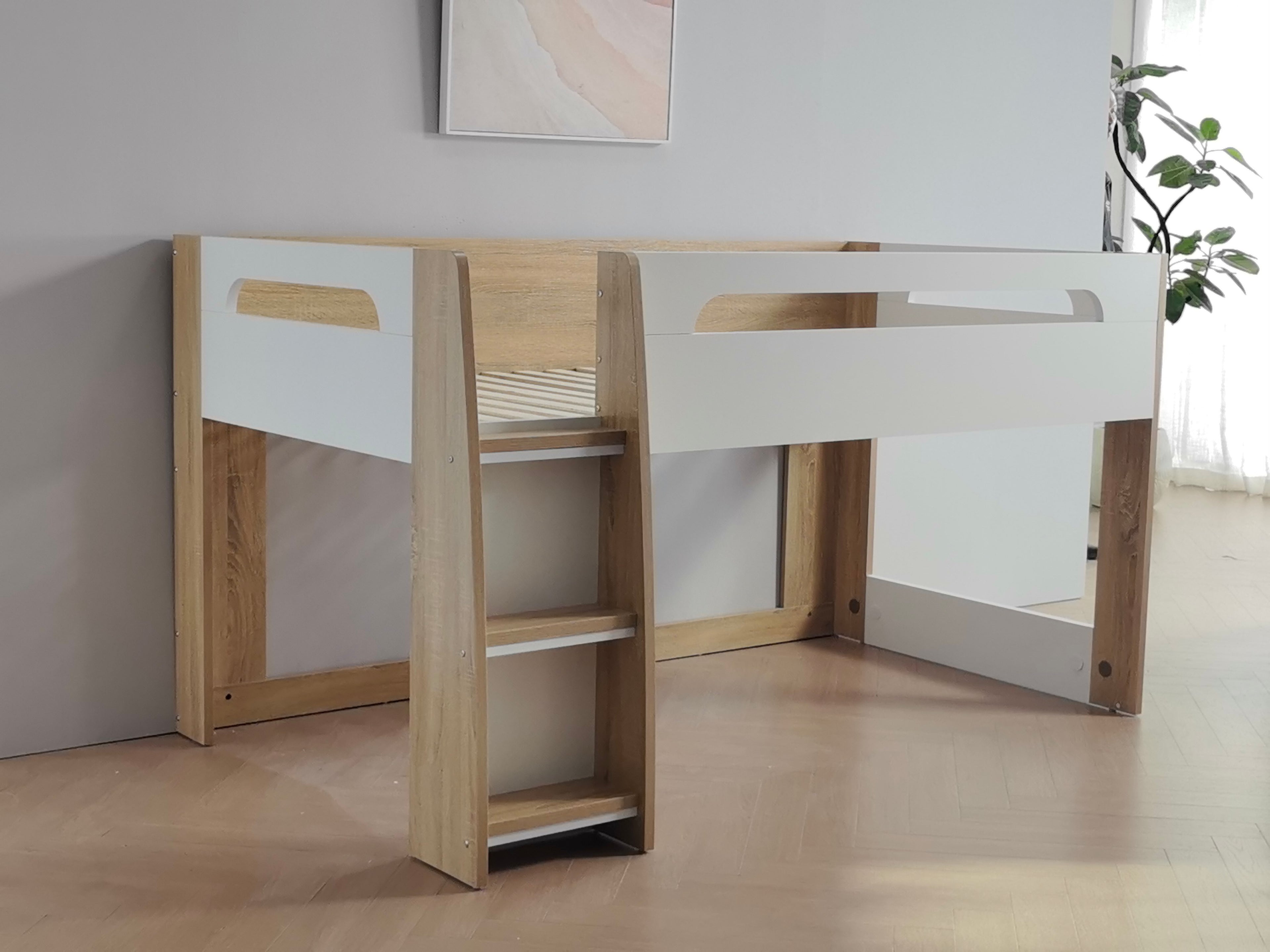 Miro White King Single Mid Sleeper with Pull-Out Desk & Storage