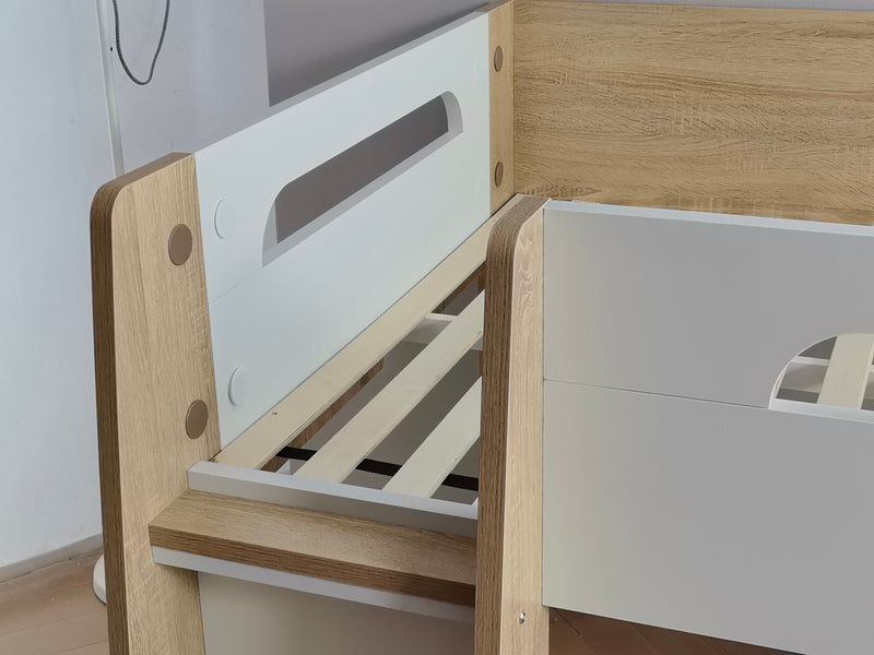 Miro White King Single Mid Sleeper with Pull-Out Desk & Storage