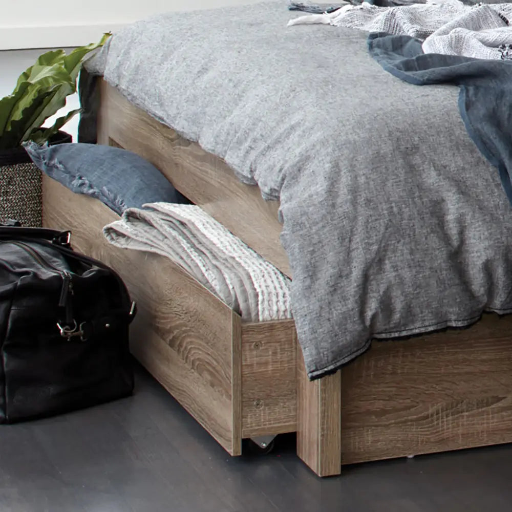 Haven Mocha Oak Gas Lift & Drawer Storage Bed Frame with LED Light & USB